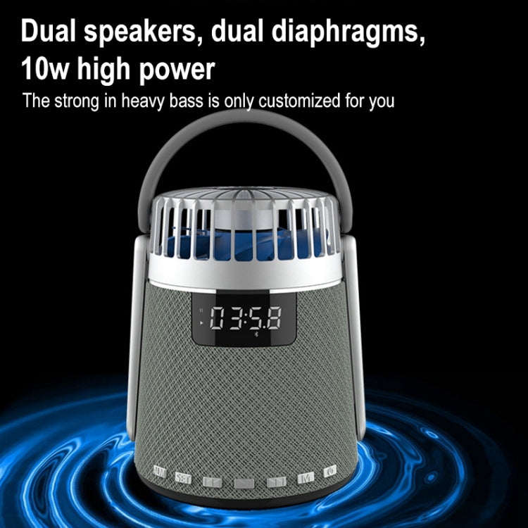 SOAIY K8 Wireless Bluetooth Dual Alarm Clock Speaker with Small Fan(Grey)