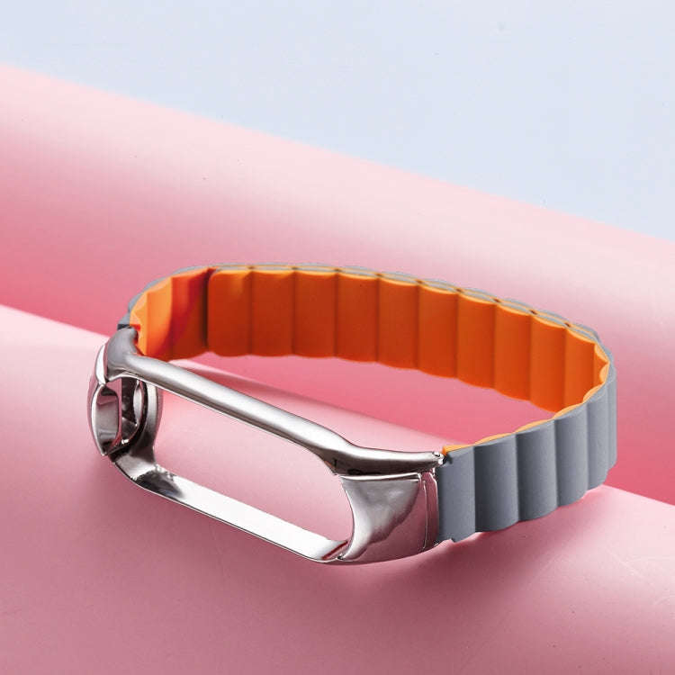For Xiaomi Mi Band 4 / 3 Silicone Magnetic Watch Band(Grey Orange)