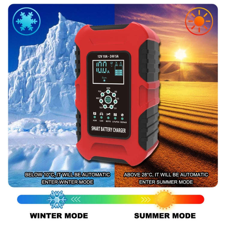 FOXSUR 10A 12V 7-segment Motorcycle / Car Smart Battery Charger, Plug Type:EU Plug(Red)