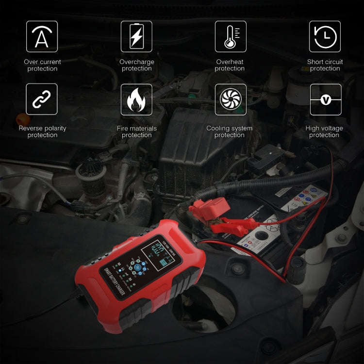 FOXSUR 10A 12V 7-segment Motorcycle / Car Smart Battery Charger, Plug Type:EU Plug(Red)