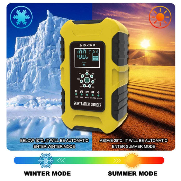 FOXSUR 10A 12V 7-segment Motorcycle / Car Smart Battery Charger, Plug Type:EU Plug(Yellow)