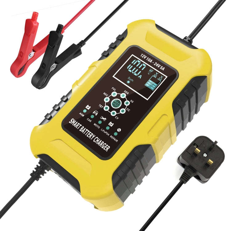 FOXSUR 10A 12V 7-segment Motorcycle / Car Smart Battery Charger, Plug Type:UK Plug(Yellow)