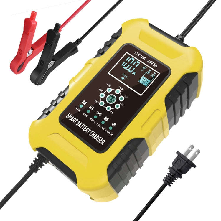 FOXSUR 10A 12V 7-segment Motorcycle / Car Smart Battery Charger, Plug Type:US Plug(Yellow)