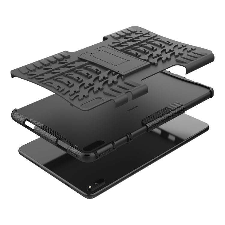 For Huawei MatePad 11 Tire Texture Shockproof TPU+PC Protective Case with Holder(Black)