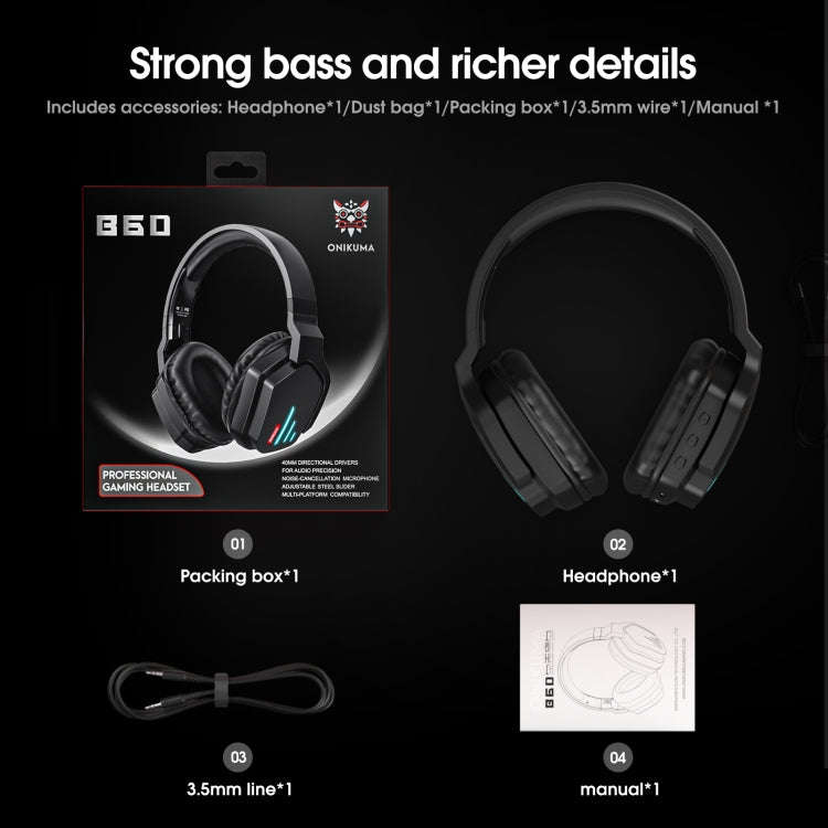 ONIKUMA B60 Bluetooth 5.0 Adjustable Strong Bass Gaming Wireless Bluetooth Headset with Microphon...