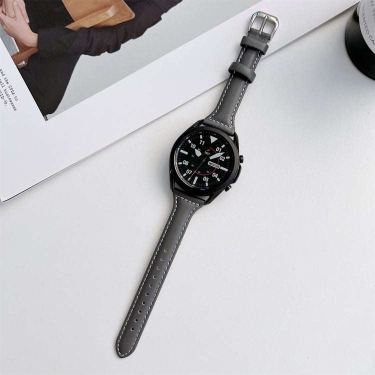 20mm Sewing Plain Weave Small Waist Leather Watch Band(Grey)