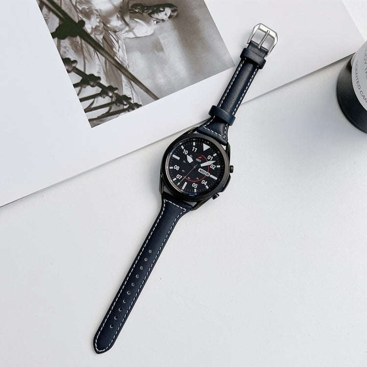 22mm Sewing Plain Weave Small Waist Leather Watch Band(Blue)