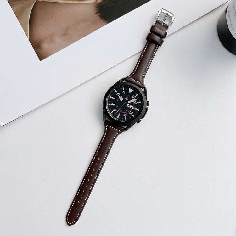 22mm Sewing Plain Weave Small Waist Leather Watch Band(Brown)