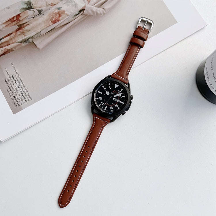 22mm Sewing Plain Weave Small Waist Leather Watch Band(Wine Red)