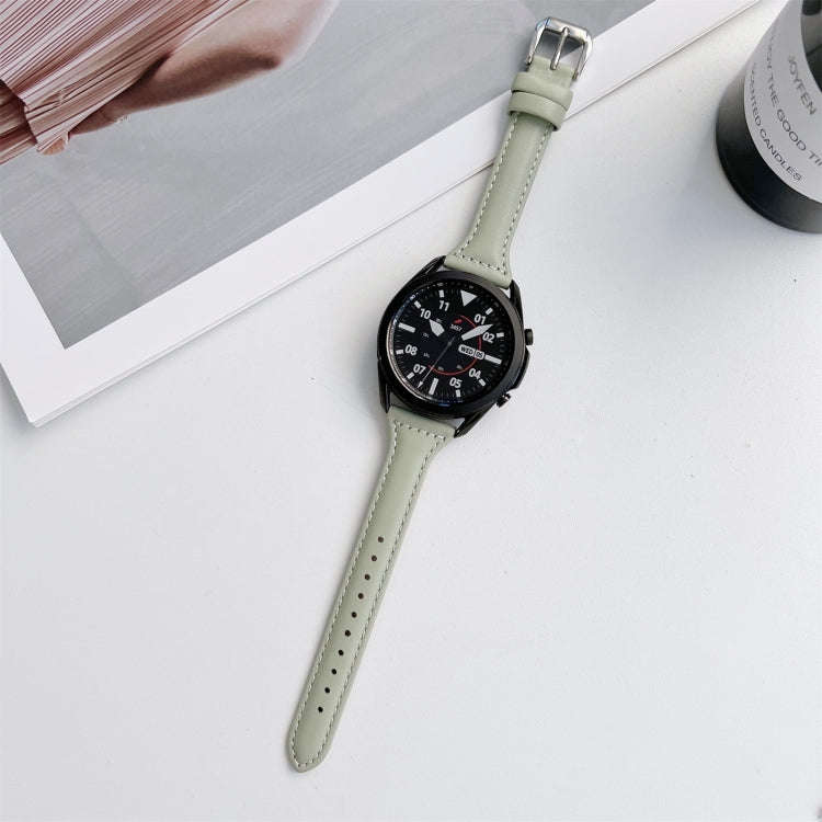 22mm Sewing Plain Weave Small Waist Leather Watch Band(Green)