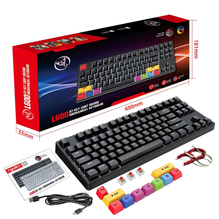 HXSJ L600 87 Keys USB-C / Type-C Wired Red Shaft Mechanical Keyboard with Cool Backlight(Black)