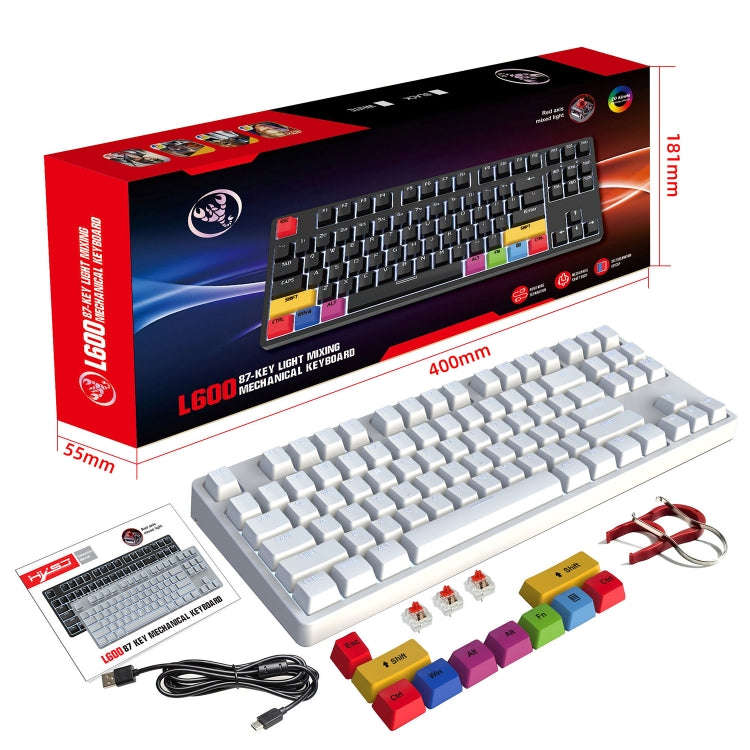 HXSJ L600 87 Keys USB-C / Type-C Wired Red Shaft Mechanical Keyboard with Cool Backlight(White)
