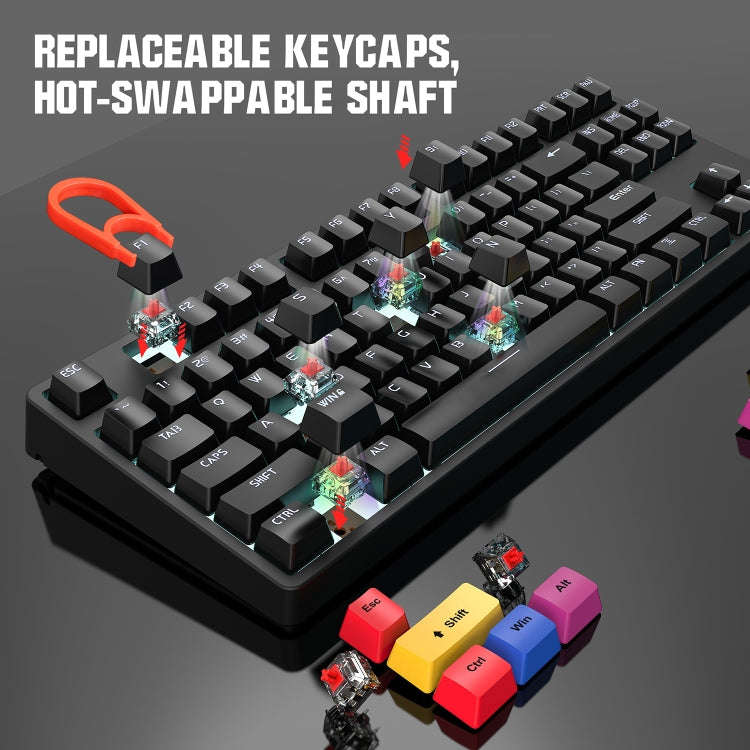 HXSJ L600 87 Keys USB-C / Type-C Wired Red Shaft Mechanical Keyboard with Cool Backlight(Black)