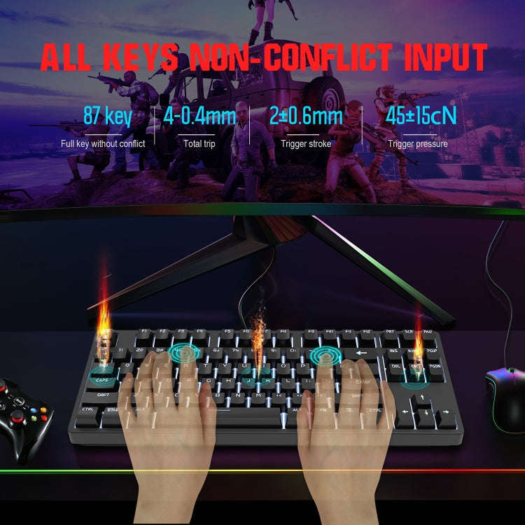 HXSJ L600 87 Keys USB-C / Type-C Wired Red Shaft Mechanical Keyboard with Cool Backlight(Black)