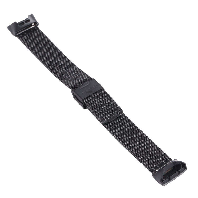 For Fitbit Charge 4 Double Insurance Buckle Milanese Watch Band(Black)