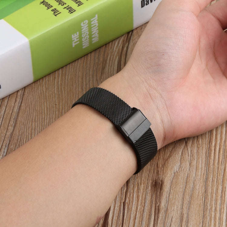 For Fitbit Charge 4 Double Insurance Buckle Milanese Watch Band(Black)