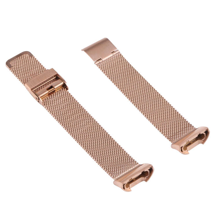 For Fitbit Charge 4 Double Insurance Buckle Milanese Watch Band(Rose Gold)