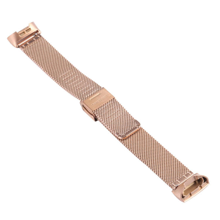For Fitbit Charge 4 Double Insurance Buckle Milanese Watch Band(Rose Gold)