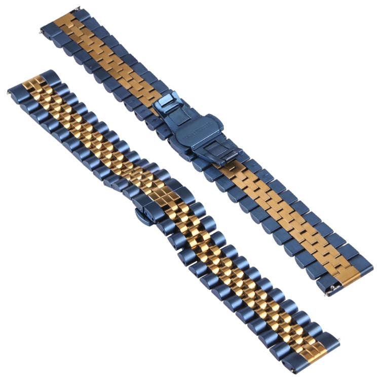 20mm Five-bead Stainless Steel Watch Band(Blue Gold)