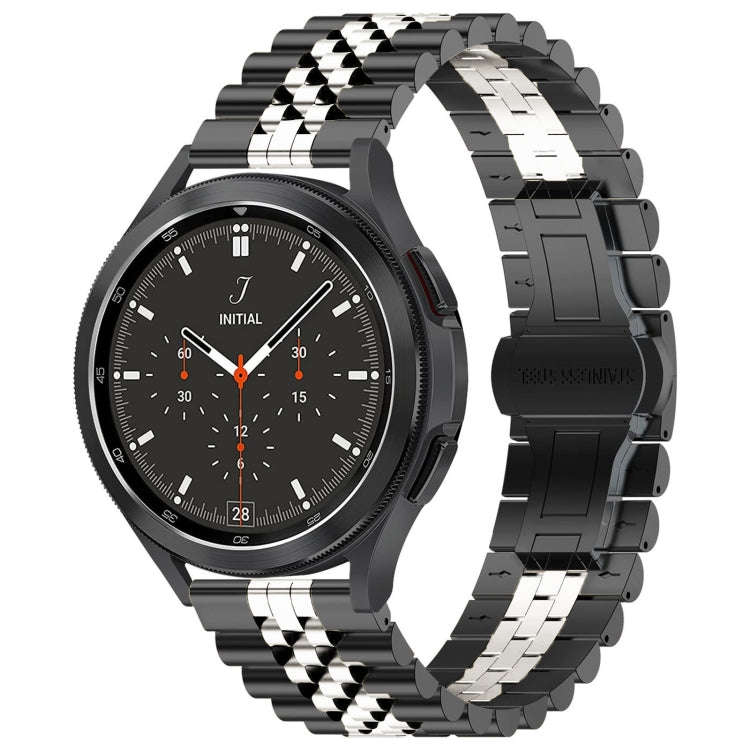 22mm Five-bead Stainless Steel Watch Band (Black Silver)