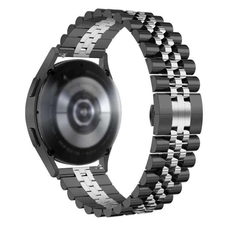 22mm Five-bead Stainless Steel Watch Band (Black Silver)