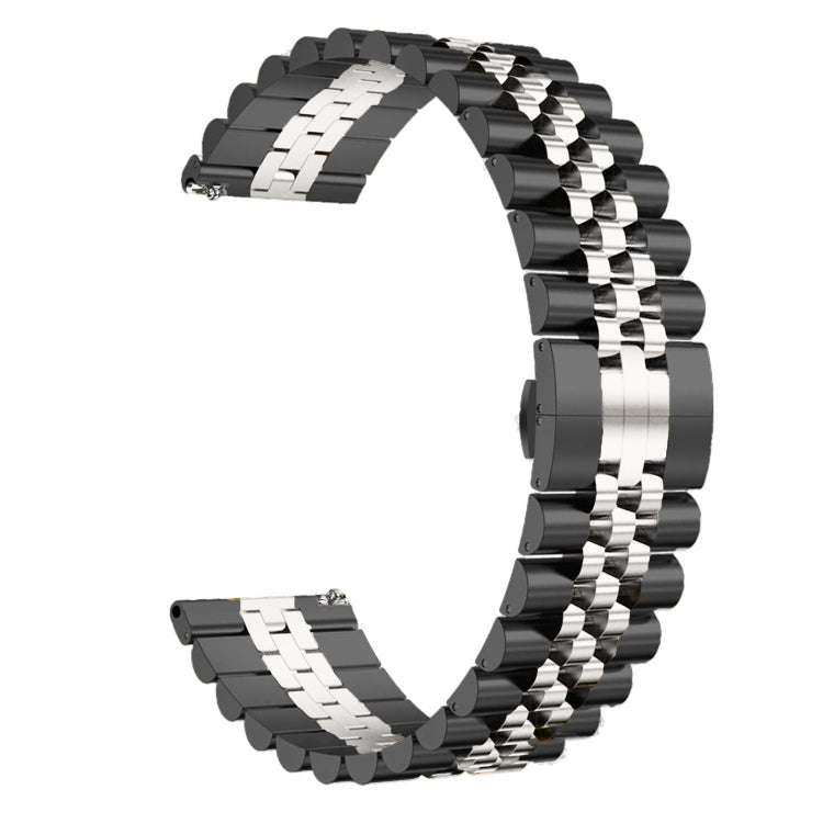 22mm Five-bead Stainless Steel Watch Band (Black Silver)