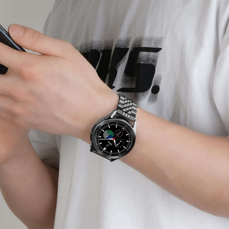 22mm Five-bead Stainless Steel Watch Band (Black Silver)