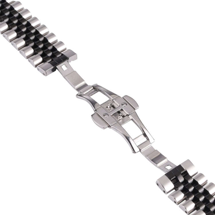 22mm Five-bead Stainless Steel Watch Band(Silver Black)