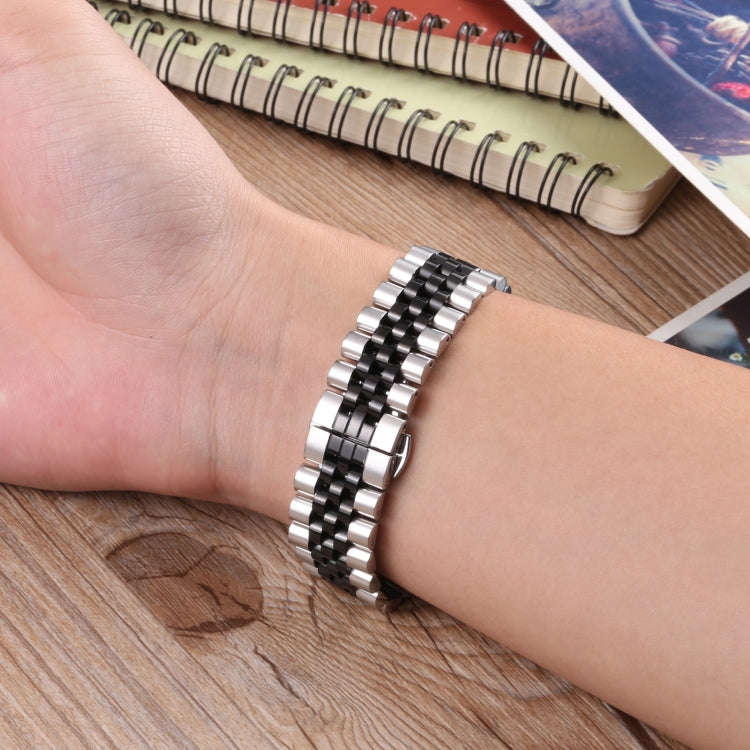 22mm Five-bead Stainless Steel Watch Band(Silver Black)
