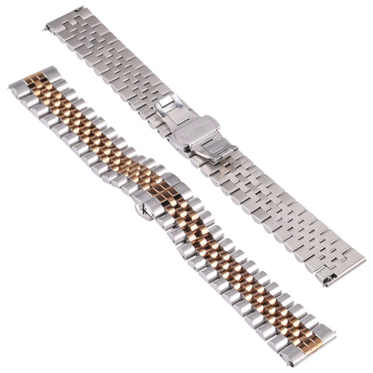 22mm Five-bead Stainless Steel Watch Band(Silver Rose Gold)