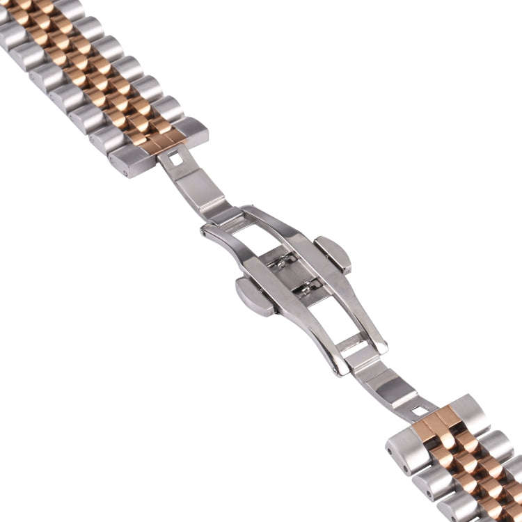 22mm Five-bead Stainless Steel Watch Band(Silver Rose Gold)