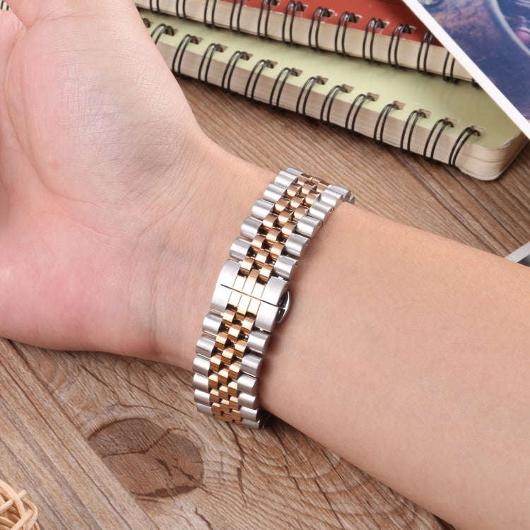 22mm Five-bead Stainless Steel Watch Band(Silver Rose Gold)