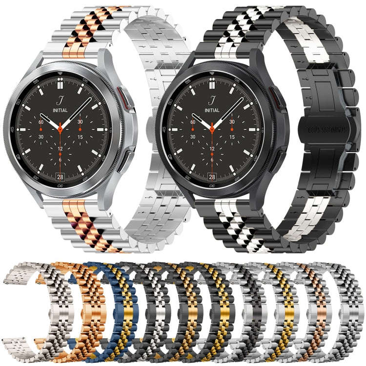 22mm Five-bead Stainless Steel Watch Band(Silver Rose Gold)