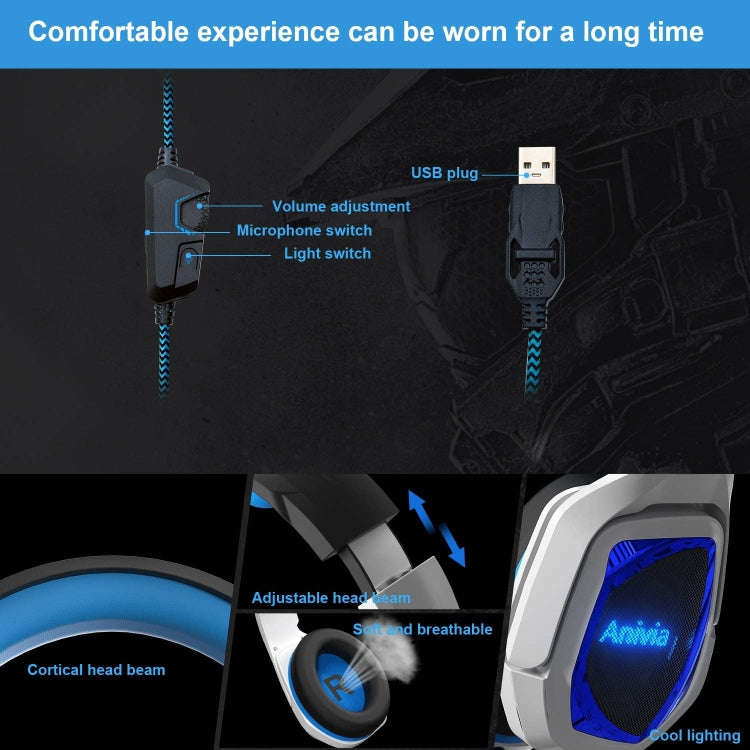 SADES MH901 7.1 Channel USB Adjustable Gaming Headset with Microphone(Blue White)