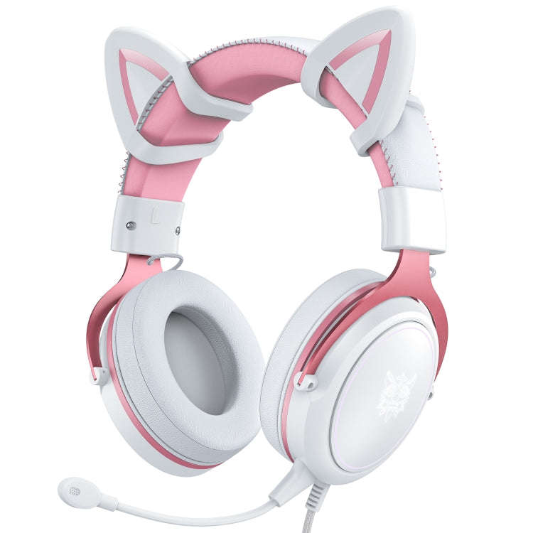 ONIKUMA X10 Car Ear LED Light Adjustable Gaming Headset with Microphone(White Pink)