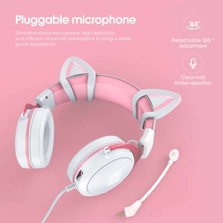 ONIKUMA X10 Car Ear LED Light Adjustable Gaming Headset with Microphone(White Pink)