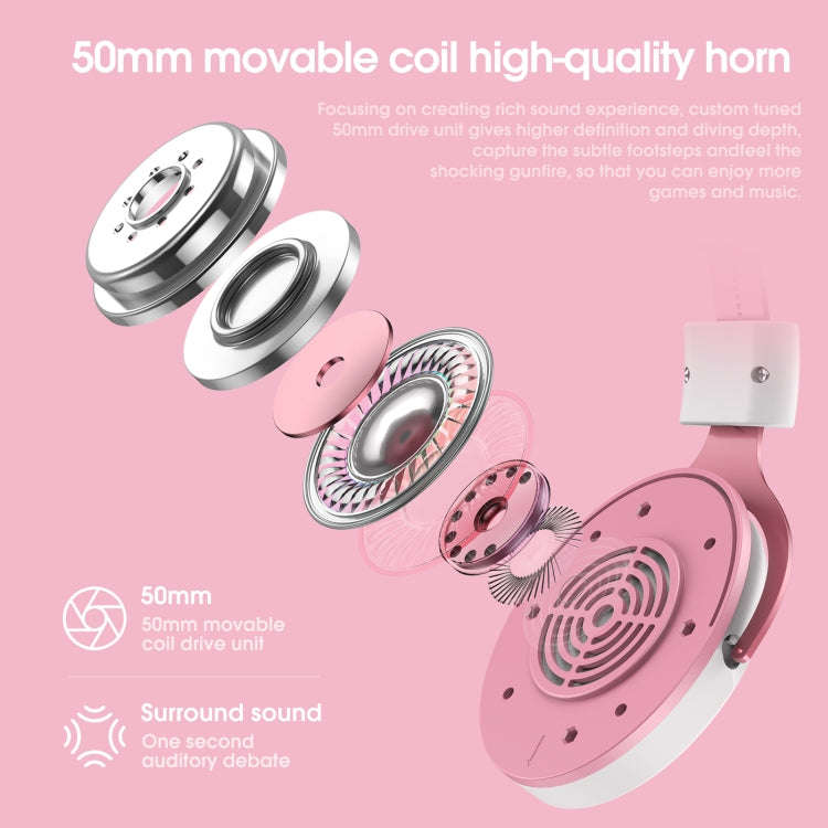ONIKUMA X10 Car Ear LED Light Adjustable Gaming Headset with Microphone(White Pink)