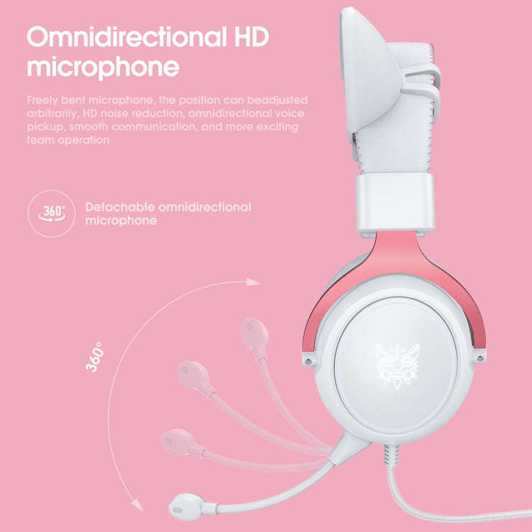 ONIKUMA X10 Car Ear LED Light Adjustable Gaming Headset with Microphone(White Pink)