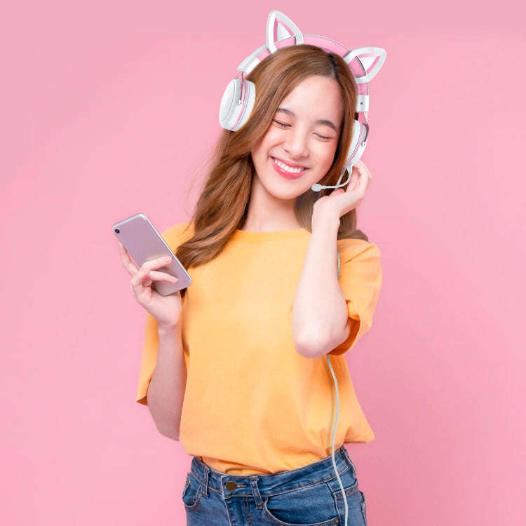 ONIKUMA X10 Car Ear LED Light Adjustable Gaming Headset with Microphone(White Pink)