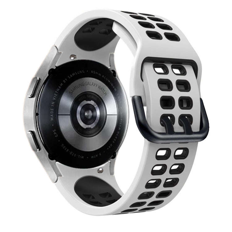 For Samsung Galaxy Watch4 40mm / 44mm Double-row Hole Two-color Silicone Watch Band(White Black)