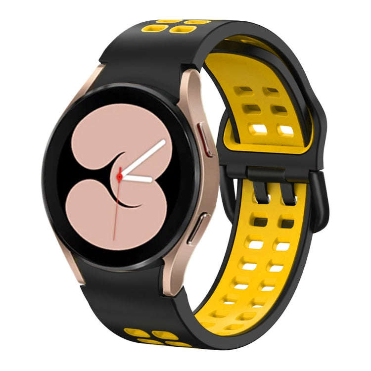 For Samsung Galaxy Watch4 40mm / 44mm Double-row Hole Two-color Silicone Watch Band(Black Yellow)