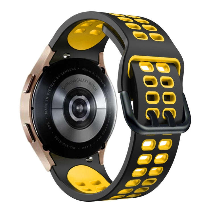 For Samsung Galaxy Watch4 40mm / 44mm Double-row Hole Two-color Silicone Watch Band(Black Yellow)
