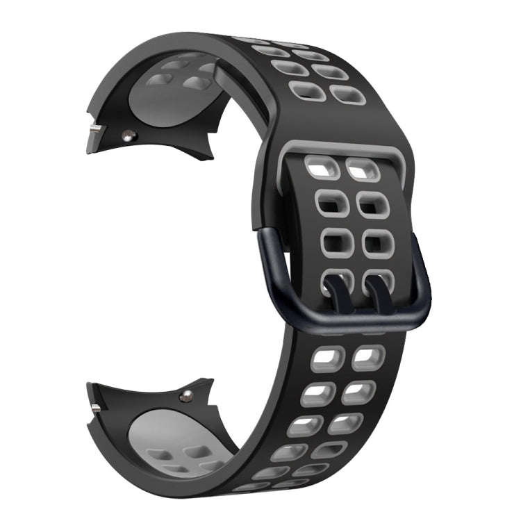 For Samsung Galaxy Watch4 40mm / 44mm Double-row Hole Two-color Silicone Watch Band(Black Grey)