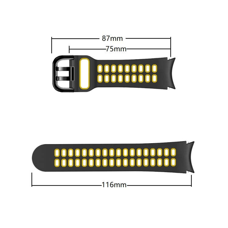 For Samsung Galaxy Watch4 40mm / 44mm Double-row Hole Two-color Silicone Watch Band(Black Yellow)