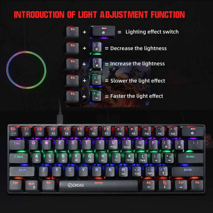 HXSJ V900 61 Keys Cool Lighting Effect Mechanical Wired Keyboard(Black)