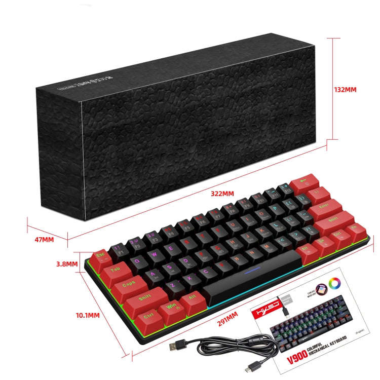HXSJ V900 61 Keys Cool Lighting Effect Mechanical Wired Keyboard (Black Red)
