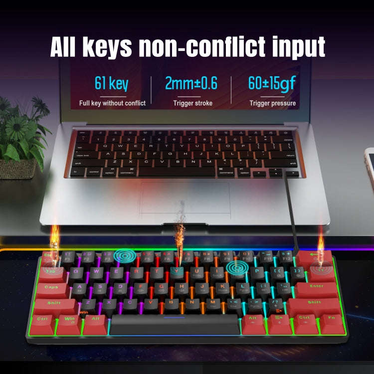 HXSJ V900 61 Keys Cool Lighting Effect Mechanical Wired Keyboard (Black Red)