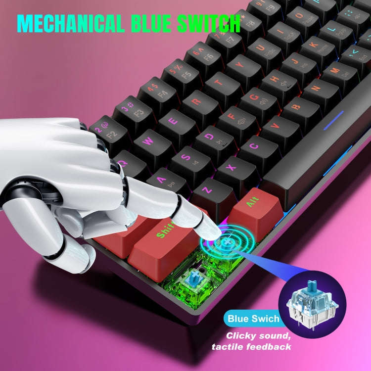 HXSJ V900 61 Keys Cool Lighting Effect Mechanical Wired Keyboard (Black Red)