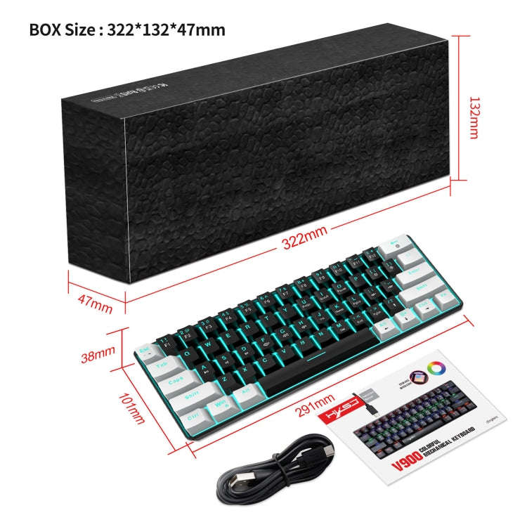 HXSJ V900 61 Keys Cool Lighting Effect Mechanical Wired Keyboard (Black White)