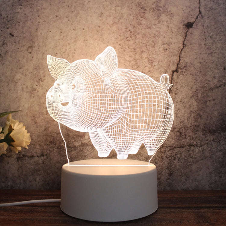 White Base Creative 3D Tricolor LED Decorative Night Light, Plug Version, Shape:Pig(White-Warm-Wa...